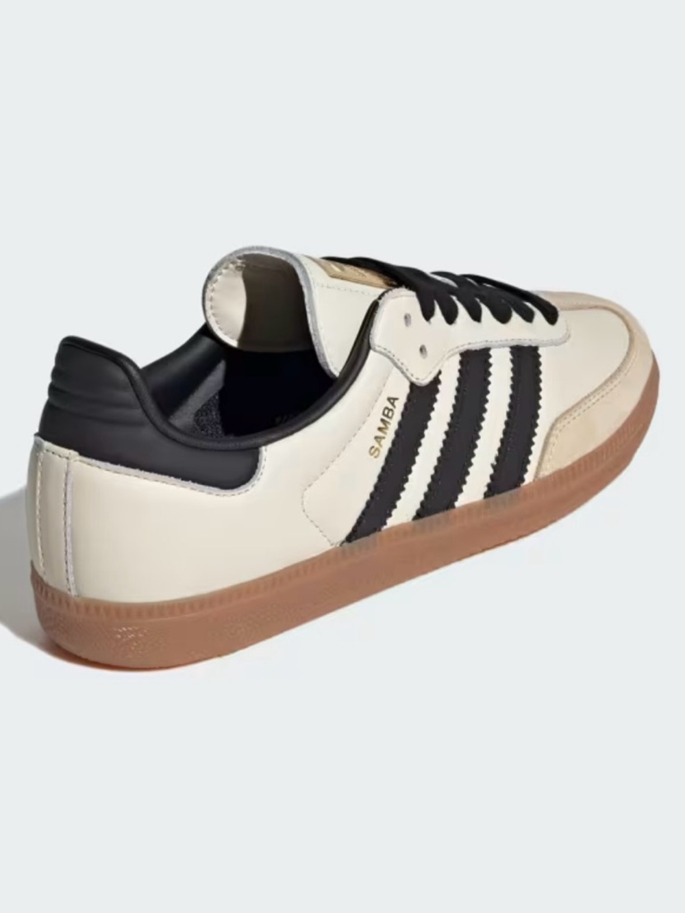 adidas Samba OG Leather Sneaker in Cream with Black Stripes and Gum Sole - Picture 2 of 8
